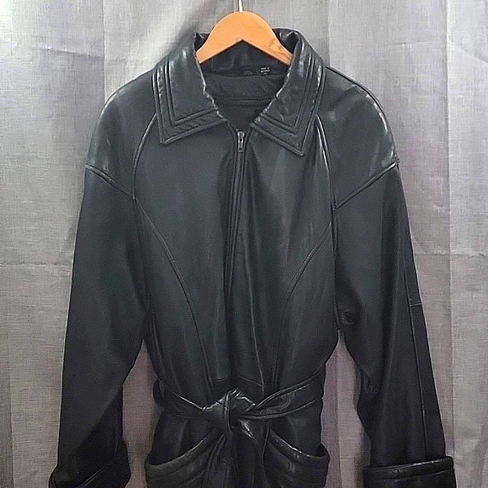 Tibor Leathers Black Leather Mid length Coat / Jacket - Belted, Women's SZ XL